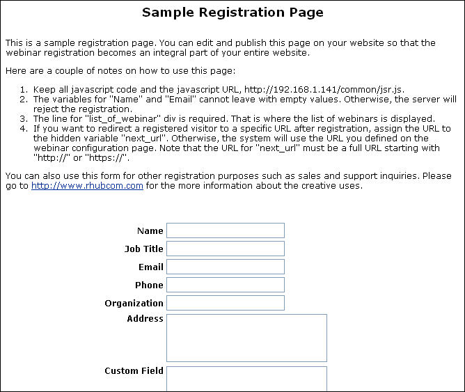 webinar registration page
